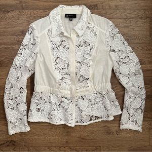 NWOT$118 INC İnternational Concepts Linen & Lace off white blouse M fits 6-8